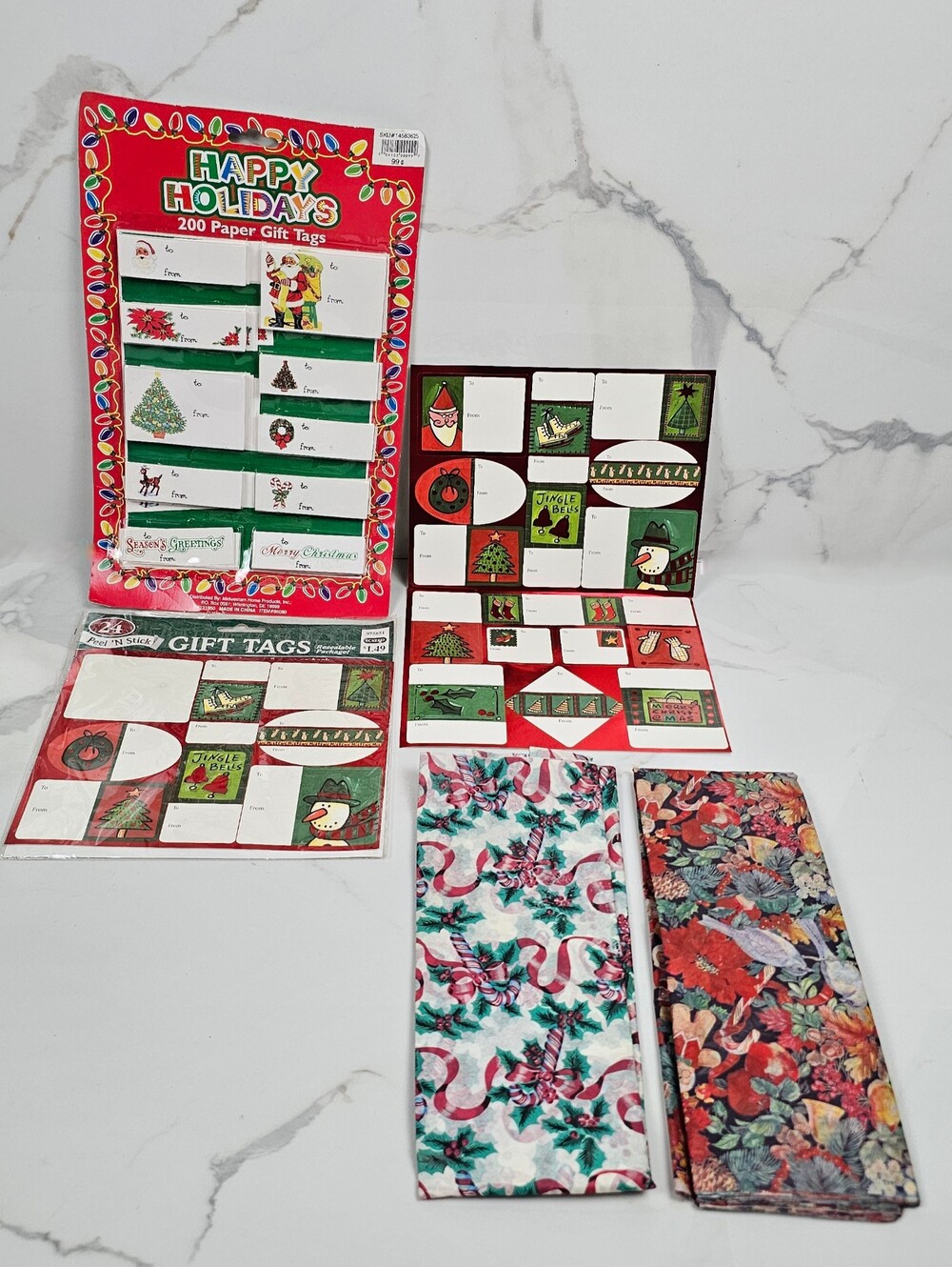 Vintage Christmas Gift Wrapping Lot – Paper Gift Tags, Peel & Stick Tag, Tissue